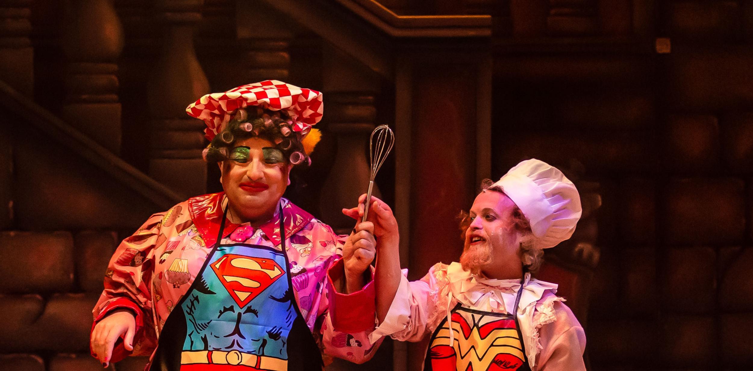 panto characters attempting to make a cake