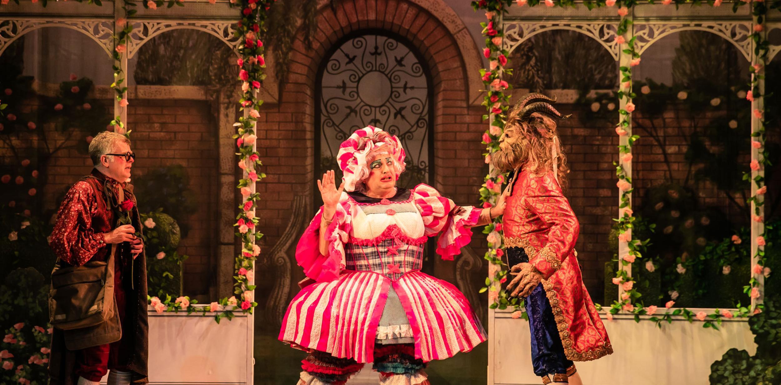 Panto Dame stopping the Beast from an attack on Belle's father