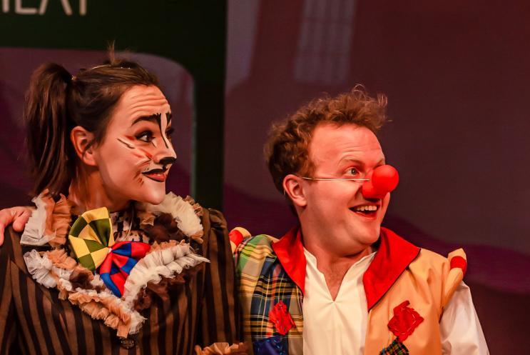 Panto characters smiling with surprise