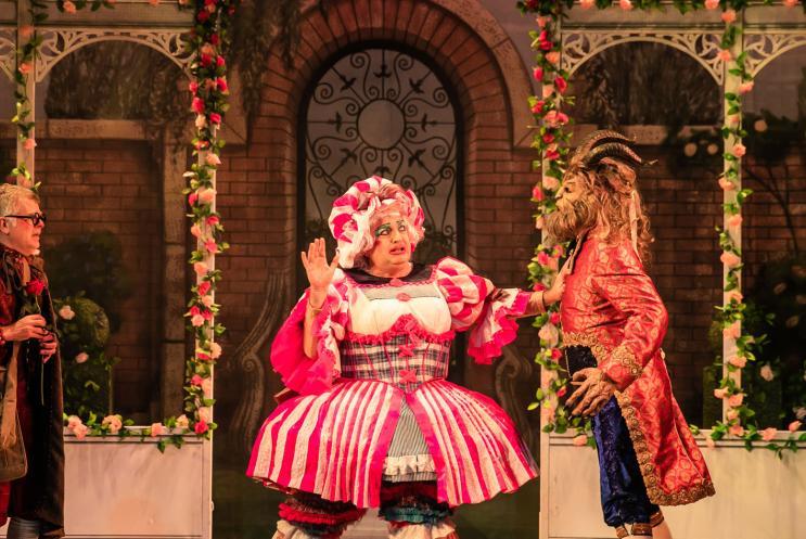 Panto Dame stopping the Beast from an attack on Belle's father